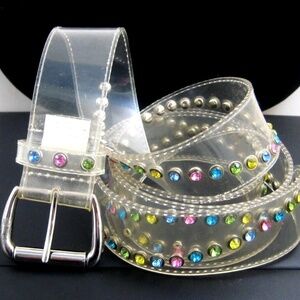 Vintage clear Vinyl BELT rhinestone encrusted 51" long 3 holes to adjust size